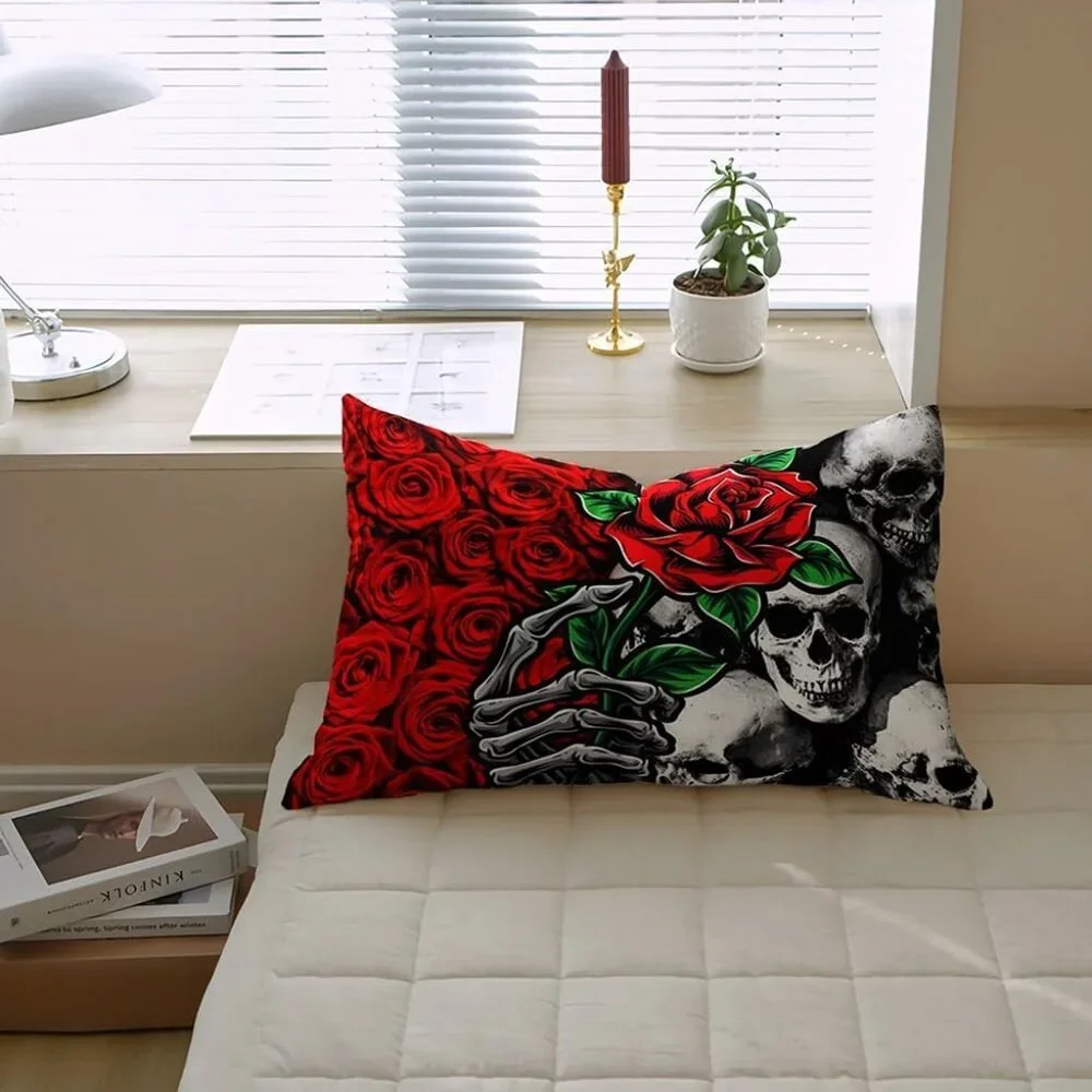 Roses Floral Skull Comforter Set Queen Sz